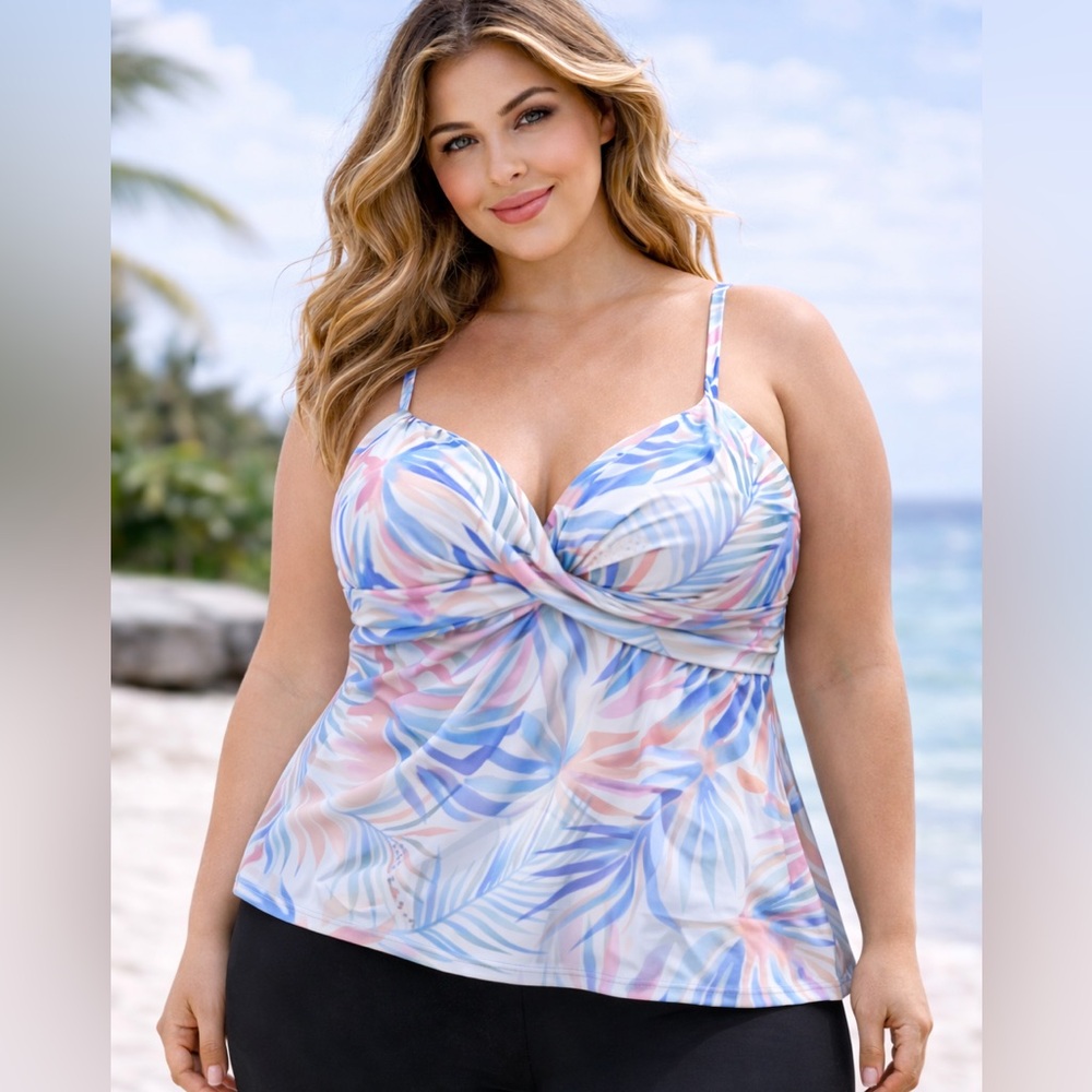 Raisins Curve‎ Aries Tankini swim Top 18W Underwire Floral Tropical Print